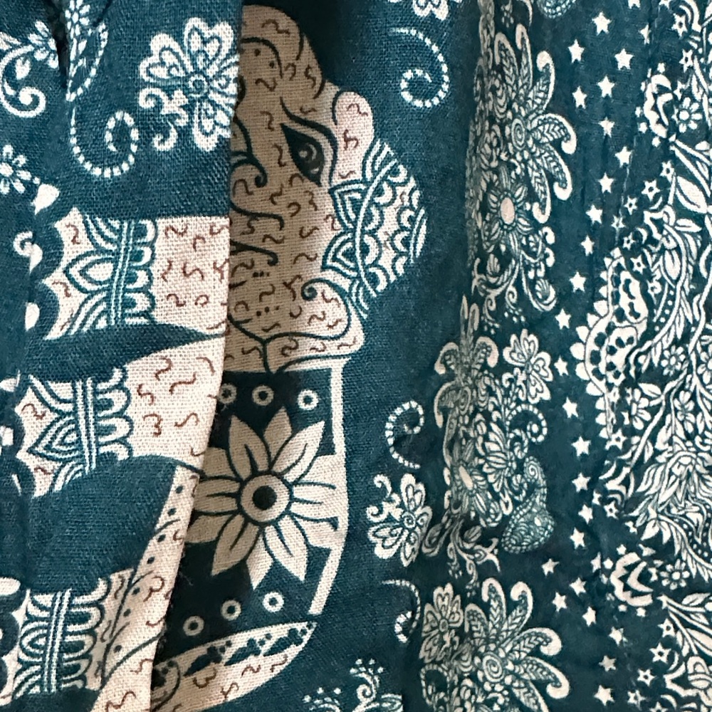 Teal and Cream Elephant Patterned Pants